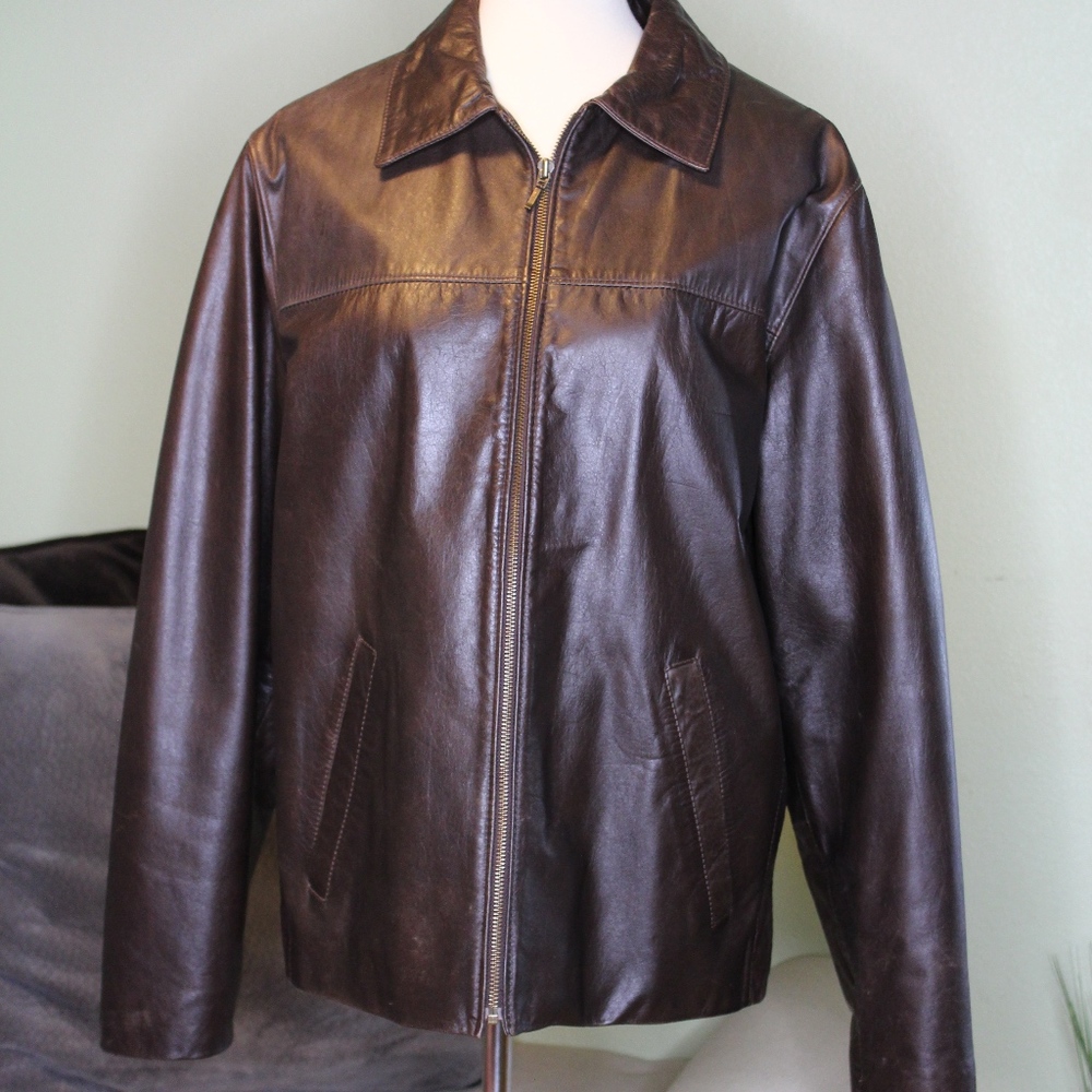 Mens Leather Jacket, Brown, Size M